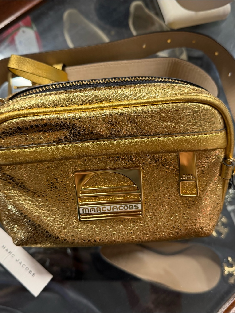 Marc Jacobs Metallic Gold Belt Bag with Logo Plaque